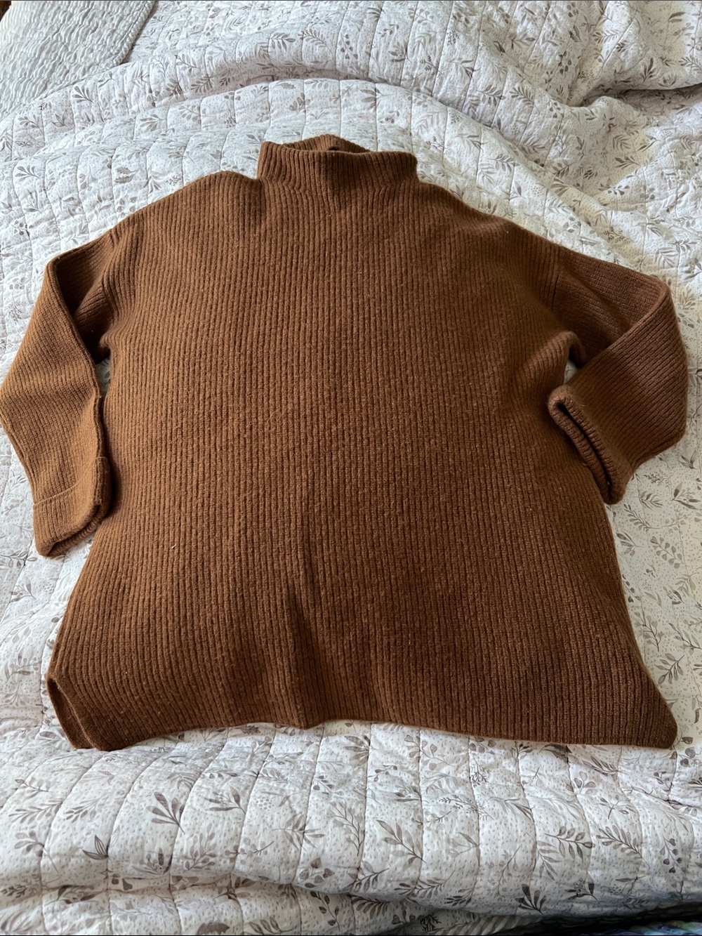 Massimo Dutti Ribbed Cowl Neck Cashmere Sweater in Chestnut Brown